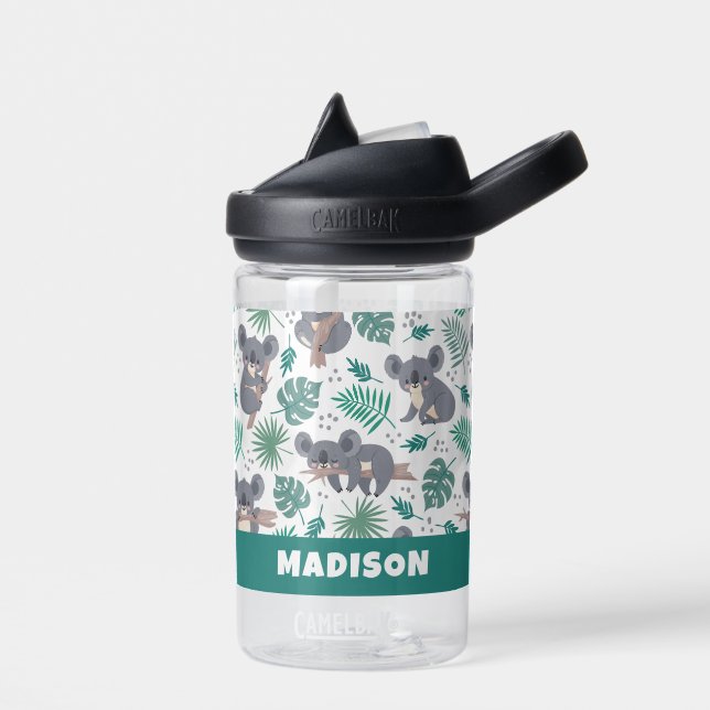 Custom Name Cute Koalas Pattern Water Bottle (Left)
