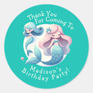 Custom Name Cute Mermaid Theme Magical Birthday  Classic Round Sticker