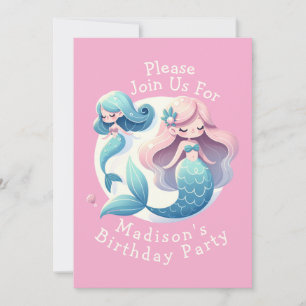 Custom Name Cute Mermaid Theme Magical Birthday Invitation