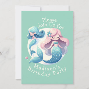 Custom Name Cute Mermaid Theme Magical Birthday  Invitation