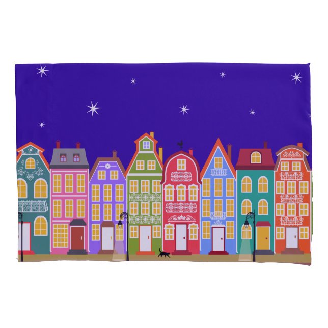 Custom Name Cute Night City Pillowcase, Reversed Pillowcase (Front)