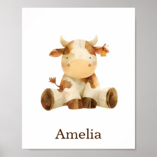 Custom Name Cute Nursery Decor Farm Animal Cow