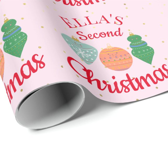 Custom Name Cute Ornament Toddler Christmas   Wrapping Paper (Roll Corner)