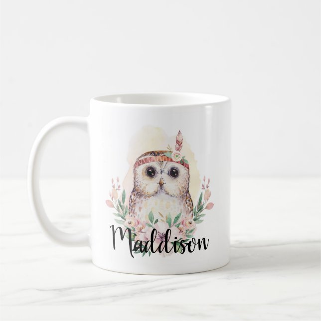 Custom Name Cute Owl Mum Nurse Teacher Gift Coffee Mug (Left)