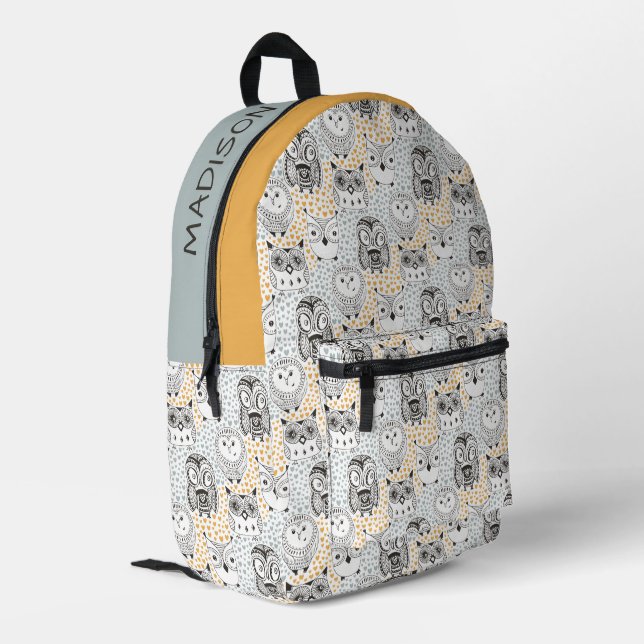 Custom Name Cute Owl Pattern Printed Backpack (Back Corner Left)