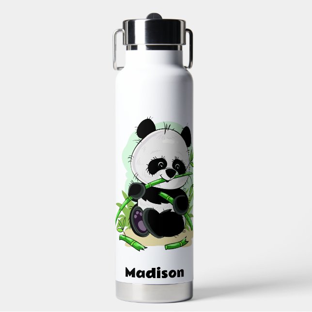 Custom Name Cute Pandas Water Bottle (Front)