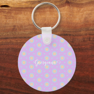 Custom Name Cute Pastel Rainbow Bullseyes Pattern Key Ring