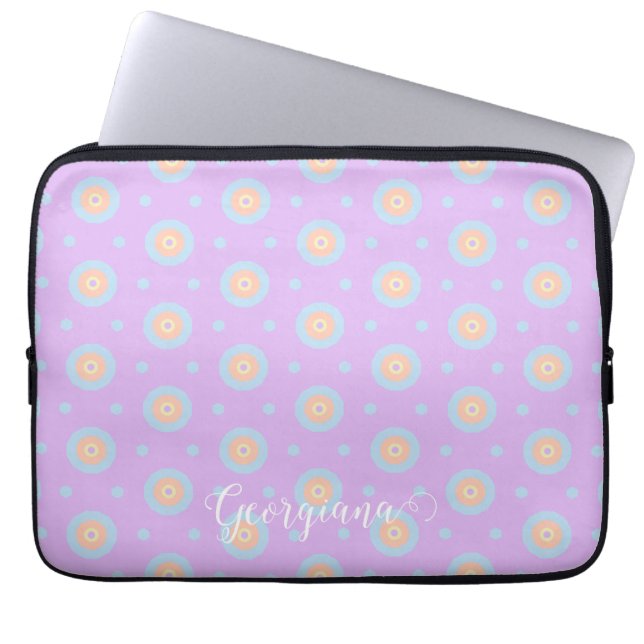 Custom Name Cute Pastel Rainbow Bullseyes Pattern Laptop Sleeve (Front)