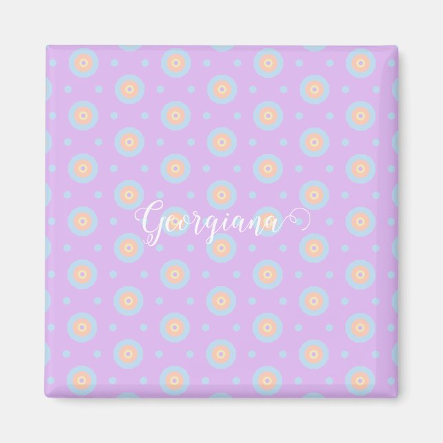 Custom Name Cute Pastel Rainbow Bullseyes Pattern Magnet (Front)