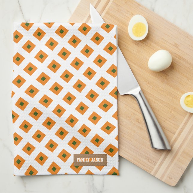 Custom name cute pattern orange white green chic tea towel (Quarter Fold)