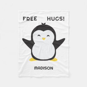 Custom name cute penguin fleece blanket