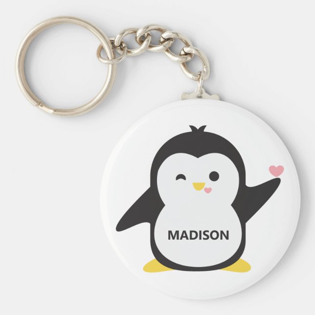Custom name cute penguin key ring (Front)