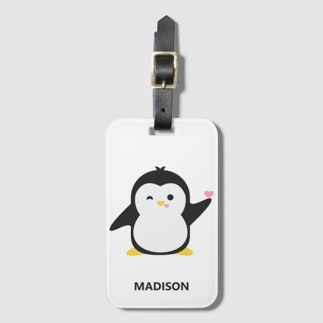 Custom name cute penguin luggage tag (Front Vertical)