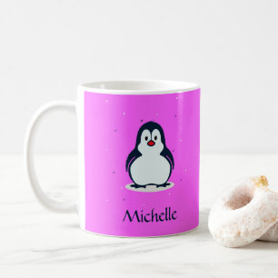 Custom name cute penguin on pink coffee mug