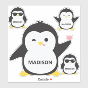 Custom Name Cute Penguin Stickers