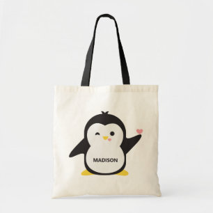 Custom name cute penguin tote bag