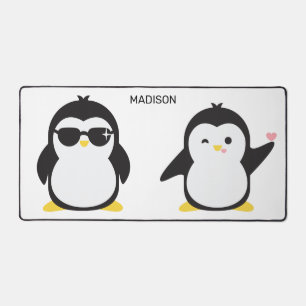 Custom Name Cute Penguins Desk Mat