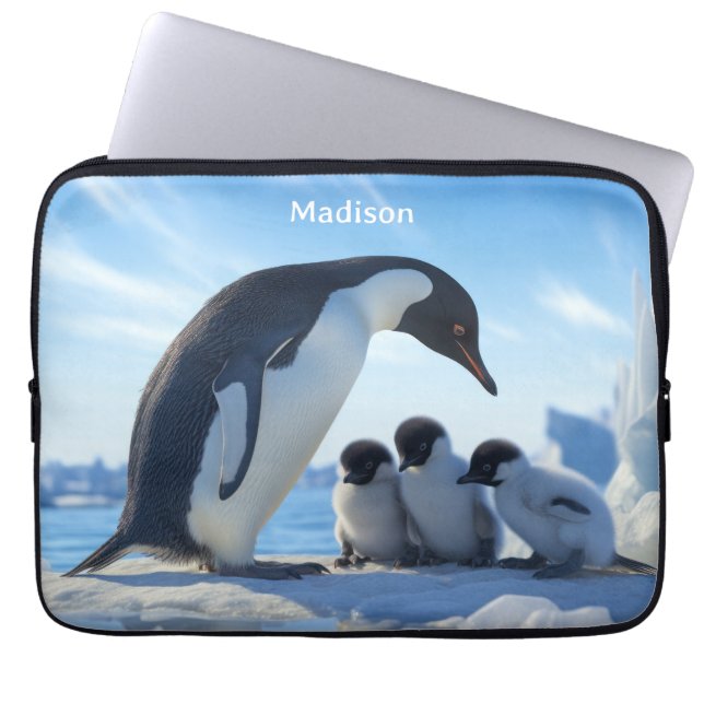 Custom Name Cute Penguins Laptop Sleeve (Front)