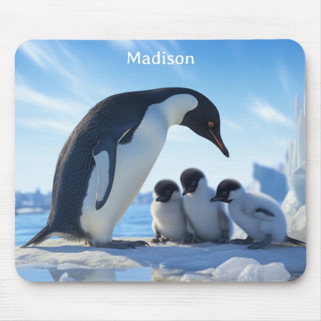 Custom Name Cute Penguins Mouse Mat (Front)