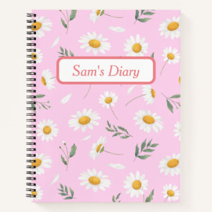 Custom Name Cute Pink Daisy Diary Notebook