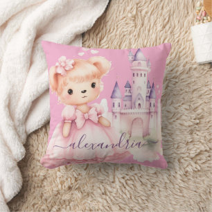 Custom Name Cute Pink Teddy Bear Girl's Cushion
