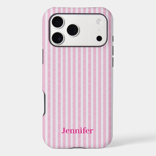 Custom Name Cute Pink Watercolor Striped (Back)