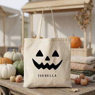 Custom Name Cute Pumpkin Face Tote Bag