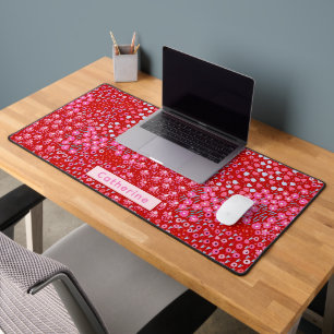Custom Name Cute Red Pink Floral Home Office Desk Mat