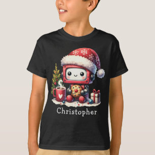 Custom Name Cute Robot Winter Holidays Christmas T-Shirt