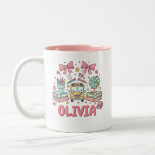 Custom Name Cute School Supplies Two-Tone Coffee Mug