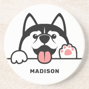 Custom Name Cute Siberian Husky Coaster