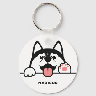 Custom Name Cute Siberian Husky Key Ring