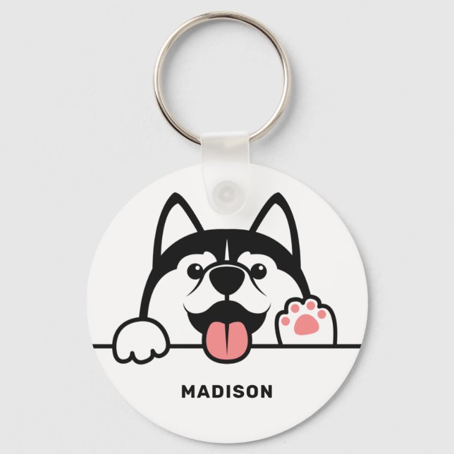 Custom Name Cute Siberian Husky Key Ring (Front)