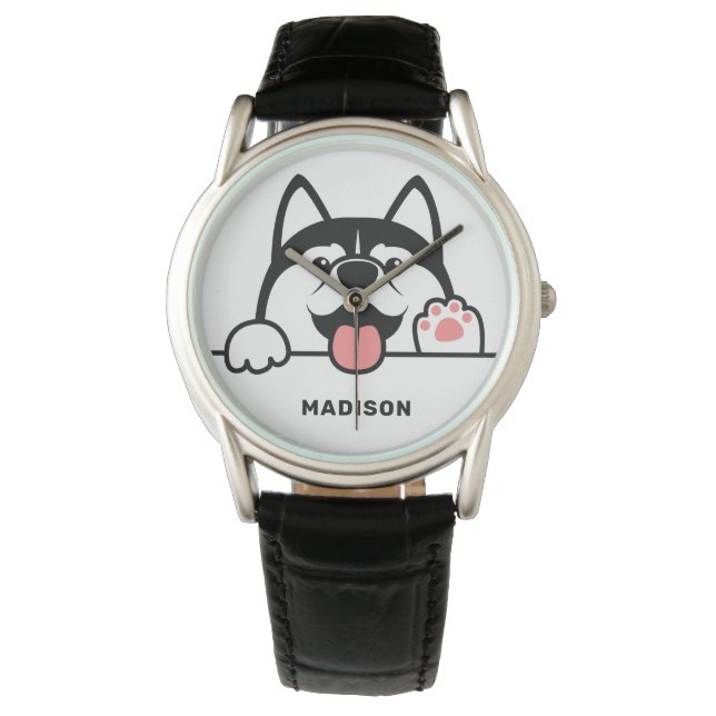 Custom Name Cute Siberian Husky Watch (Front)