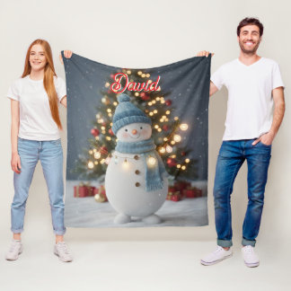 Custom Name Cute Snowman Christmas Fleece Blanket