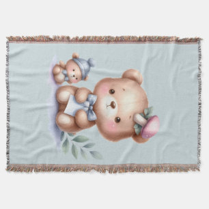 Custom Name Cute Teddy Bear Animal Art Throw Blanket