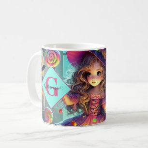 Custom Name Cute Whimsical Witch Halloween Treats Coffee Mug