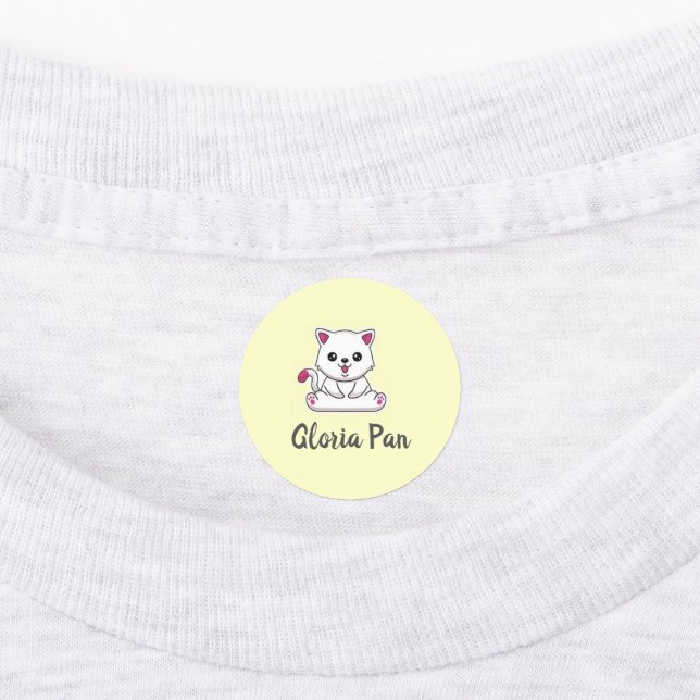 Custom name cute white cat on yellow (Affixed)