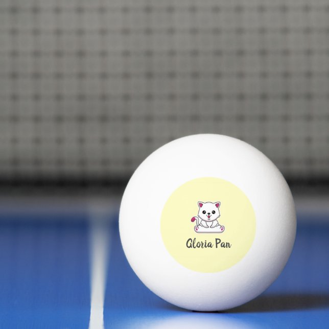 Custom name cute white cat on yellow ping pong ball (Net)
