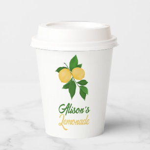 Custom Name Cute Yellow Green Summer Lemonade Paper Cups