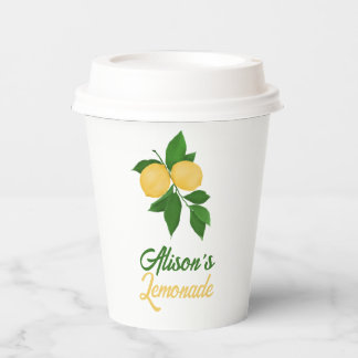 Custom Name Cute Yellow Green Summer Lemonade Paper Cups