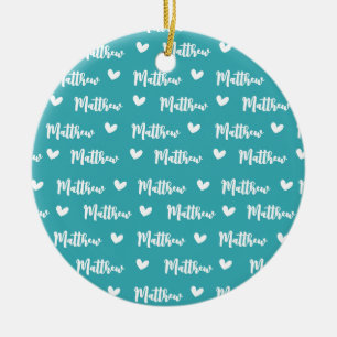Custom Name Cyan Colour Love Icon Baby Blanket Ceramic Tree Decoration