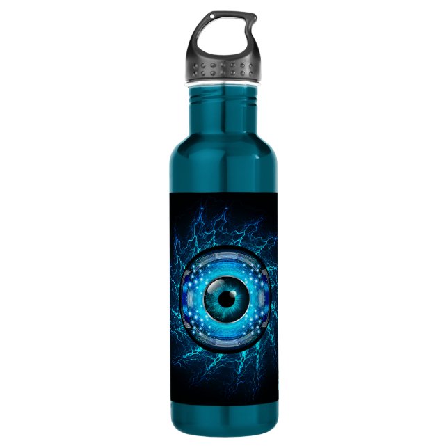Custom Name Cyber Circuit Eye 710 Ml Water Bottle (Front)
