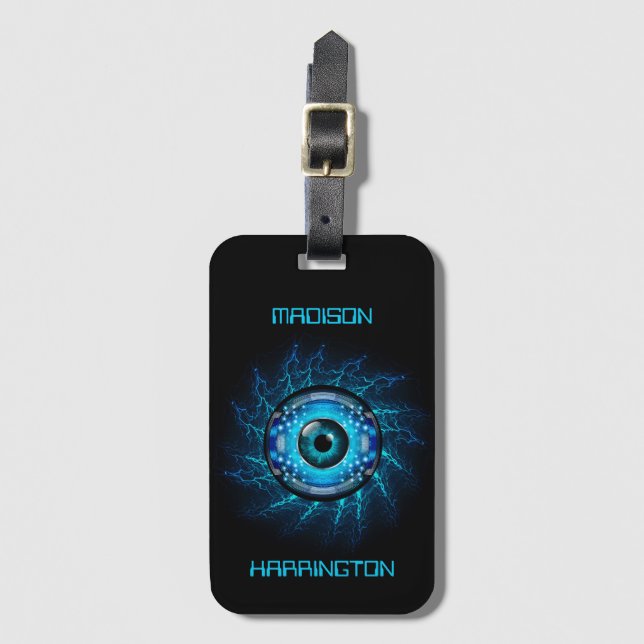 Custom Name Cyber Circuit Eye Luggage Tag (Front Vertical)