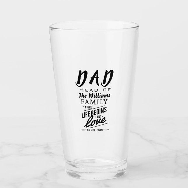 Custom Name Dad Head of The Family Love Never Ends Glass (Front)