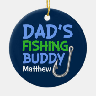 Custom name Dad's Fishing Buddy boys ornament