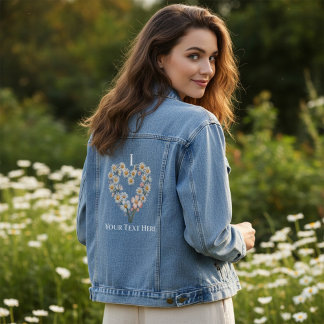 Custom Name Daisy Flower Heart Valentine’s Day Denim Jacket