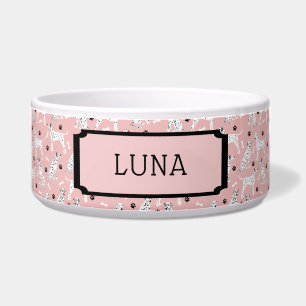 Custom Name Dalmatian Paws and Bones Bowl