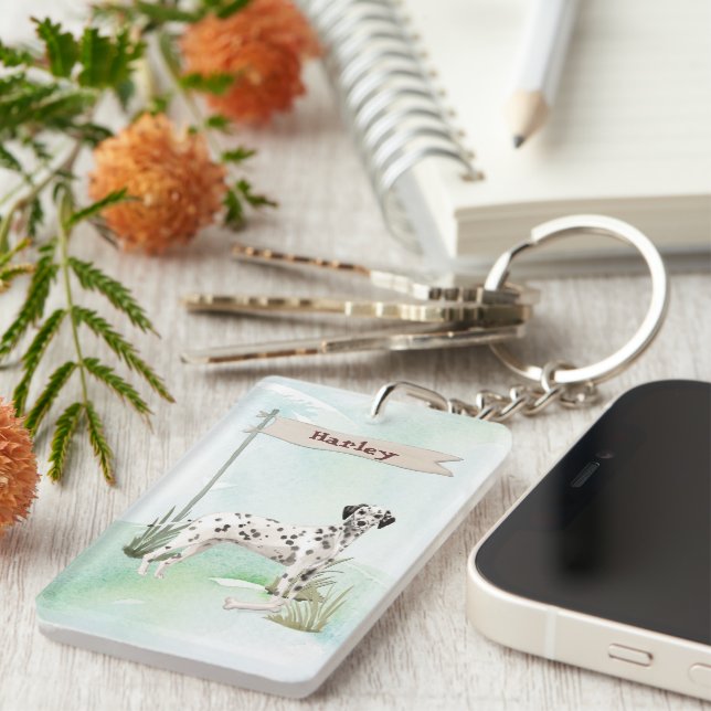 Custom Name Dalmatian Pet  Dog Key Ring (Front Right)