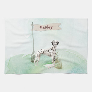 Custom Name Dalmatian Pet Dog Tea Towel